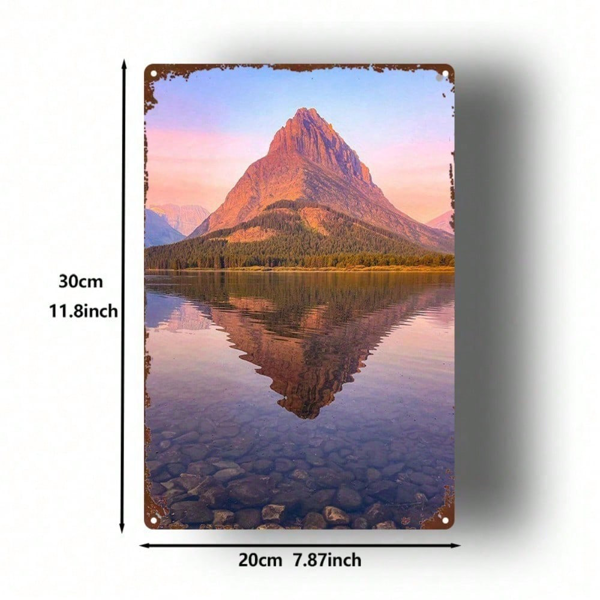 CIFbuy 山湖倒影金属标牌，8x12英寸装饰墙饰，耐用金属铭牌绘画，适用于卧室、厨房及家居装饰（TikTok, temu 自提物流）-2