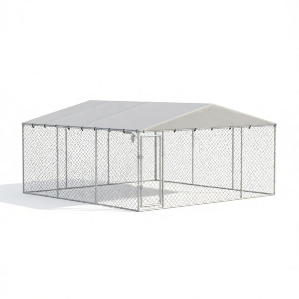 银色13'x 13'x 6.5'户外宠物犬舍-适用于中小型犬的防水屋顶-2