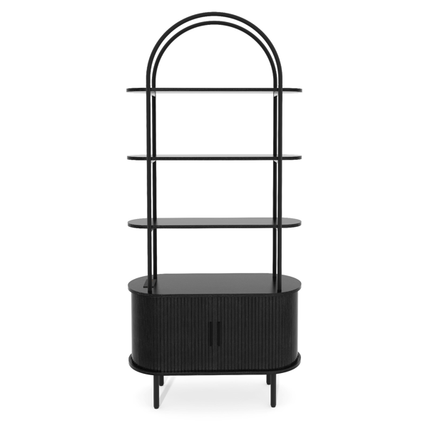 弧形顶+4层开放式层架+双门卷帘柜展示柜 带黑色美规插座（1USB+1Type-C）&刨花板三胺贴面&铁管喷漆展示架 80*35*180cm 黑色-2