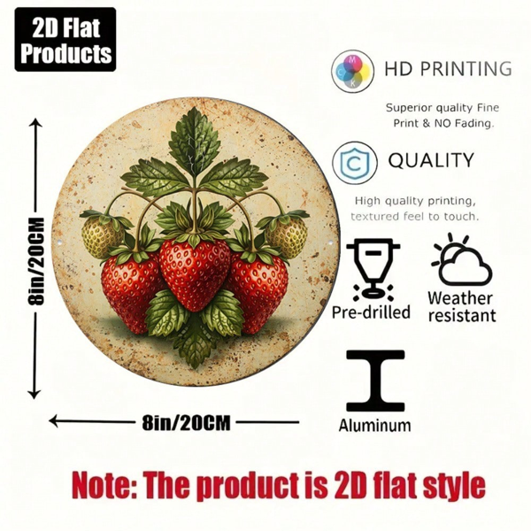 CIFbuy 1 个 8×8 英寸复古新鲜草莓 2D 平面圆形标牌，“复古水果挂牌” 平面圆形标牌，复古水果挂牌，厨房、咖啡厅、餐厅墙面装饰（TikTok, temu 自提物流）-5