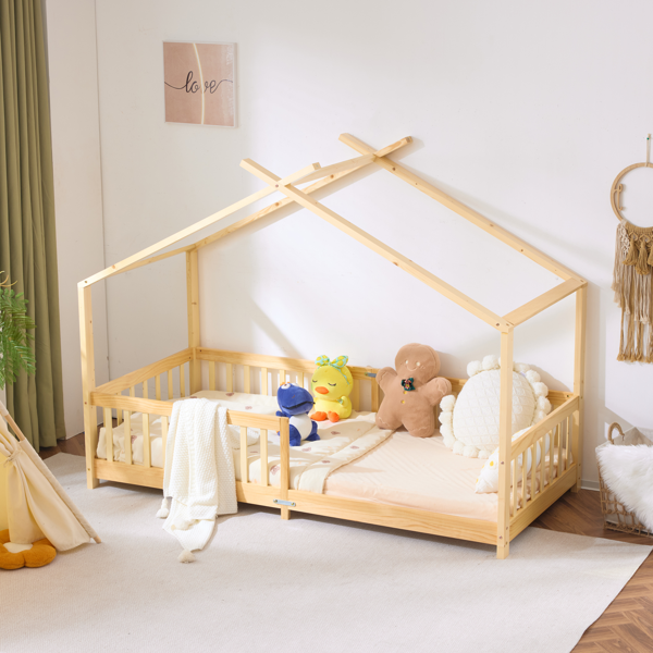X型屋顶造型松木床架 油漆面儿童木床 206*98*156cm 原木色-13