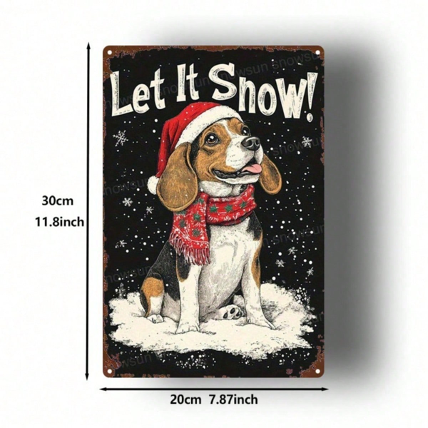 CIFbuy 复古金属标牌 2D 平面圣诞比格犬雪景墙饰，8x12 英寸 复古艺术牌匾装饰，适用于家庭、办公室及室内外使用 （TikTok, temu 自提物流）-2