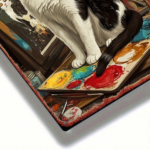 CIFbuy 复古猫咪金属墙饰 8x12英寸 复古铁艺装饰，配画笔与调色板，适用于家庭客厅的二维平面艺术挂牌（TikTok, temu 自提物流）-5