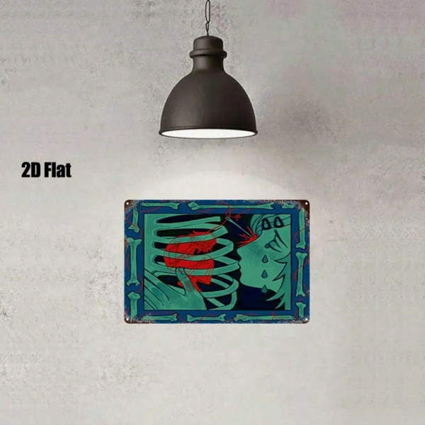 CIFbuy 复古抽象红蓝骷髅金属墙饰，8x12英寸二维平面铁艺画牌，复古家居、酒吧、车库装饰（TikTok, temu 自提物流）-3