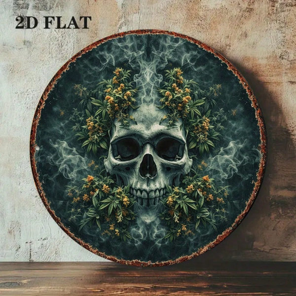 CIFbuy 1 个 8×8 英寸复古哥特风骷髅花卉标牌，“个” 平面圆形挂牌（TikTok, temu 自提物流）-7