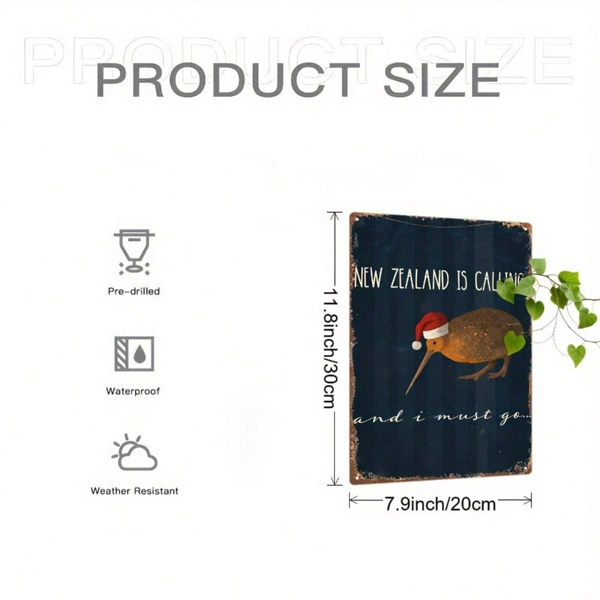 CIFbuy 新西兰奇异果金属标牌，配圣诞帽，复古2D平面壁饰，客厅节日装饰摆件 （TikTok, temu 自提物流）-3