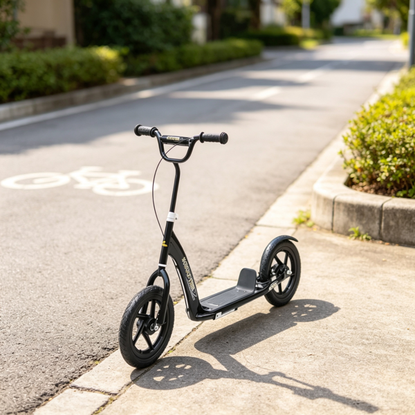 黑色儿童滑板车5-12岁-适用于公园和社区骑行，防滑甲板，带安全后制动器的大轮子-6