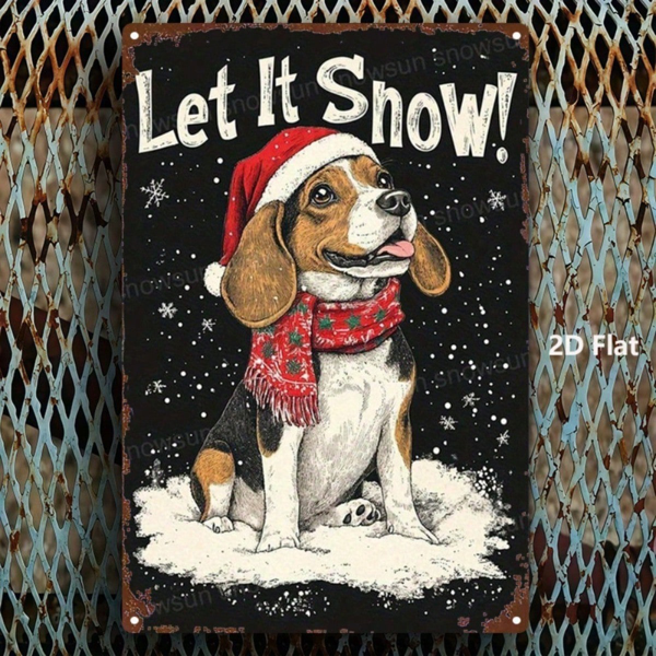 CIFbuy 复古金属标牌 2D 平面圣诞比格犬雪景墙饰，8x12 英寸 复古艺术牌匾装饰，适用于家庭、办公室及室内外使用 （TikTok, temu 自提物流）-3