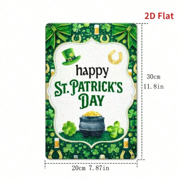 CIFbuy 圣帕特里克节2D平面金属墙饰三叶草铁质铭牌，7.87x11.8英寸，耐用、喜庆，适用于家居、办公室及咖啡馆装饰摆件（TikTok, temu 自提物流）-8