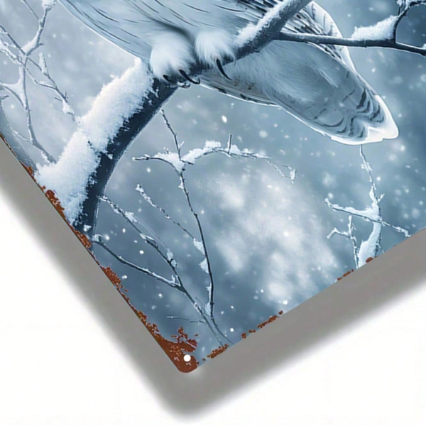 CIFbuy 1个2D平面金属标牌 冬季雪景 白色猫头鹰 艺术墙面装饰，8x12英寸 耐用金属铭牌 适用于室内温馨房间点缀（TikTok, temu 自提物流）-5