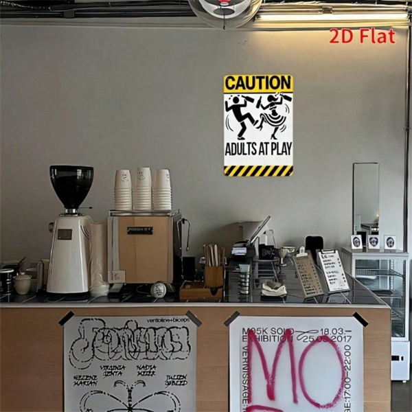 CIFbuy 趣味复古金属墙饰 8x12 英寸，注意：成人玩耍，幽默剪影铁质牌匾，复古2D平面墙面装饰，N（TikTok, temu 自提物流）-1