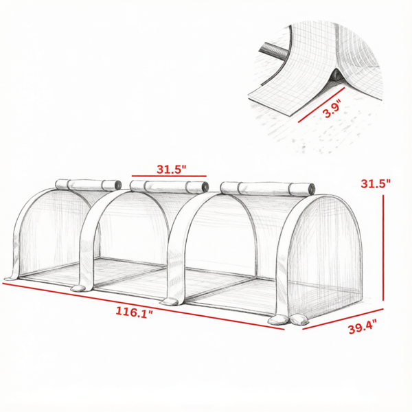 白色9.7'x 3'x 2.5'迷你隧道温室-便携式户外花园结构，3个拉链门，防水/防紫外线PE盖-3