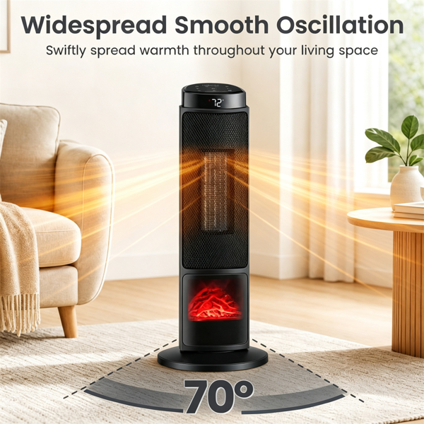 黑色1500W PTC便携式壁炉空间加热器，安静的35dB电加热器，带翻倒过热保护儿童锁，适用于卧室客厅-9