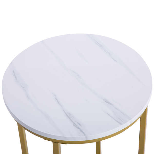 密度板 铁 拆装 交叉 单层 边几 圆形 白色大理石PVC 金色喷塑 40*40*60cm-9