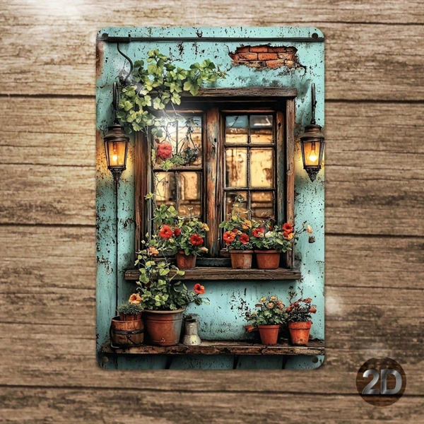 CIFbuy 复古质朴窗花金属墙饰，农舍风格2D平铁面板招牌，防水防锈家居装饰，7.9x11.9英寸 （TikTok, temu 自提物流）-6