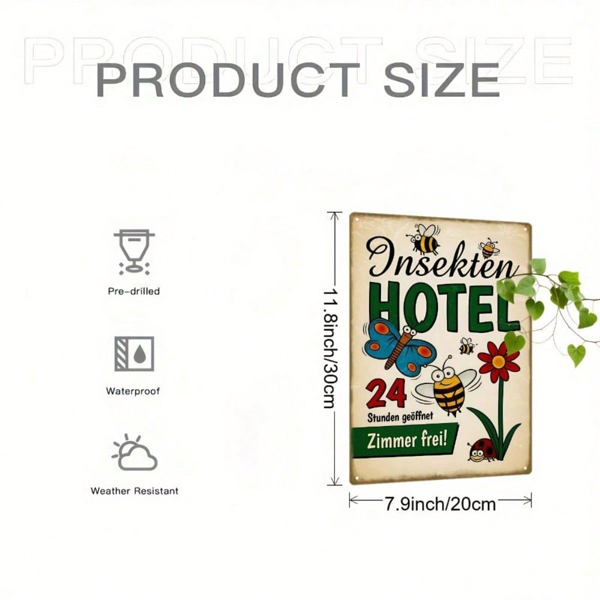 CIFbuy 1个复古昆虫旅馆铁皮招牌，怀旧卡通虫子蝴蝶蜜蜂金属墙饰，怀旧2D平面装饰牌 20厘米 （TikTok, temu 自提物流）-3