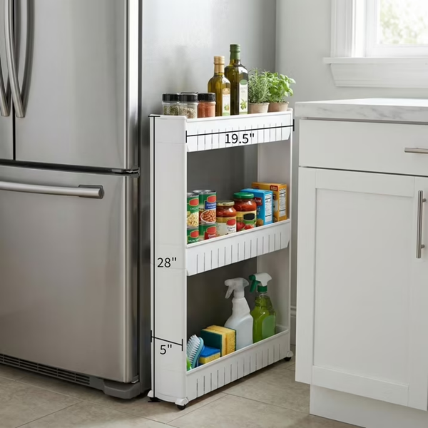 白色三层移动推车，适用于厨房、洗衣房-5
