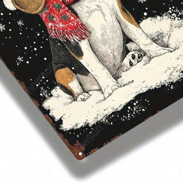 CIFbuy 复古金属标牌 2D 平面圣诞比格犬雪景墙饰，8x12 英寸 复古艺术牌匾装饰，适用于家庭、办公室及室内外使用 （TikTok, temu 自提物流）-5