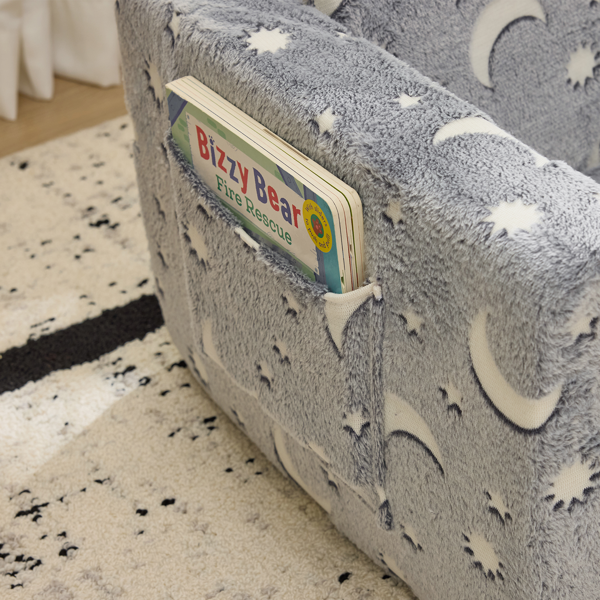 1pcs 全海绵 儿童单人折叠式沙发床 夜光 儿童沙发 浅灰星月 法兰绒 KS-003-9