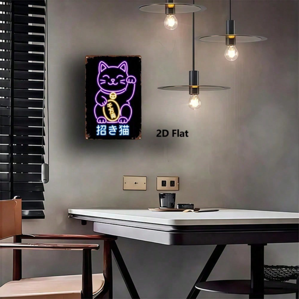 CIFbuy 1个霓虹招财猫幸运猫金属标牌，8x12英寸2D平面耐用金属牌匾，适用于家居卧室厨房的装饰墙饰（TikTok, temu 自提物流）-4