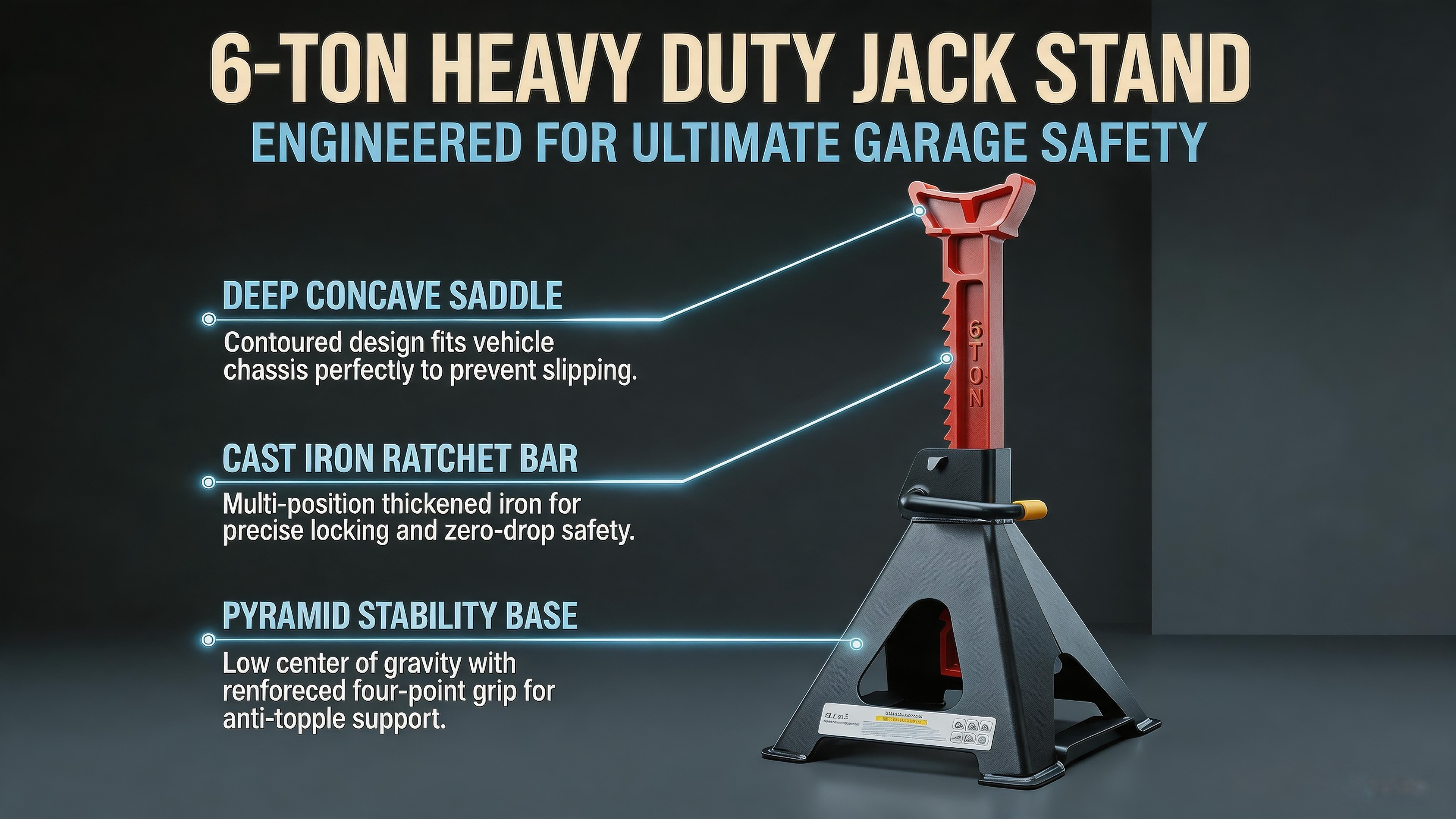 6 Ton Jack Stands, Heavy Duty Steel Car Jack Stand Pair view 4