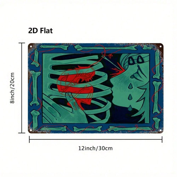 CIFbuy 复古抽象红蓝骷髅金属墙饰，8x12英寸二维平面铁艺画牌，复古家居、酒吧、车库装饰（TikTok, temu 自提物流）-2