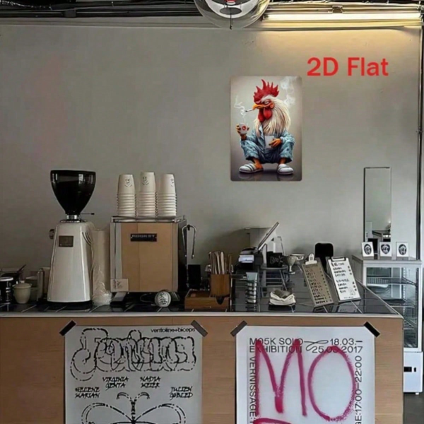 CIFbuy 复古公鸡金属墙饰 1件 2D平铁挂饰，带蓝色背带裤与拖鞋图案 农舍乡村风格墙面装饰 （TikTok, temu 自提物流）-5