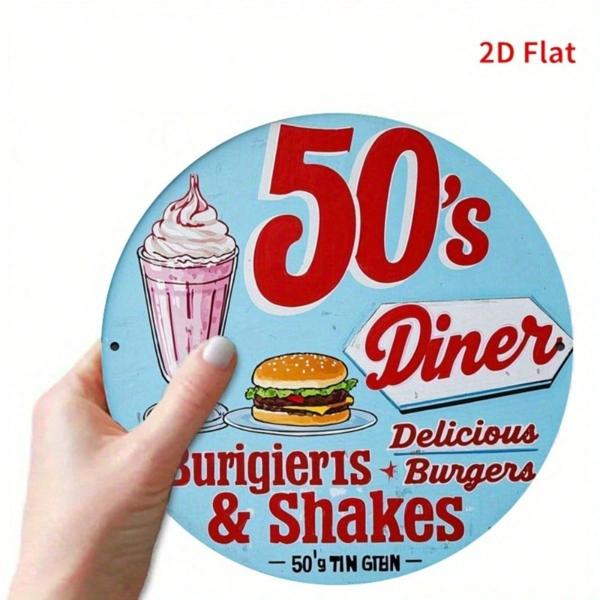 CIFbuy 美式复古 | 50年代餐厅圆形铁质金属标牌 8x8英寸，1件装 2D平面印刷墙面装饰，耐用抗紫外线且防刮擦 R （TikTok, temu 自提物流）-4