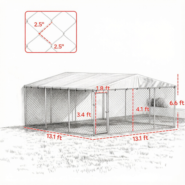 银色13'x 13'x 6.5'户外宠物犬舍-适用于中小型犬的防水屋顶-3