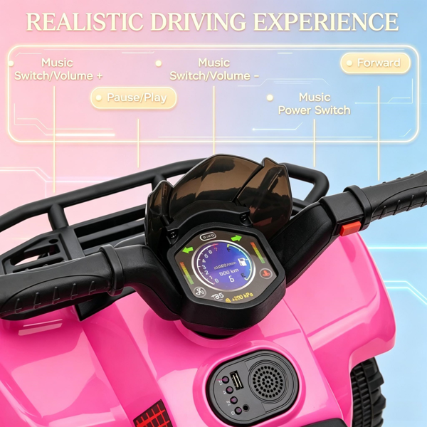 粉红色6V电池供电的儿童四轮车——电动四轮车，带歌曲，18-36个月-5