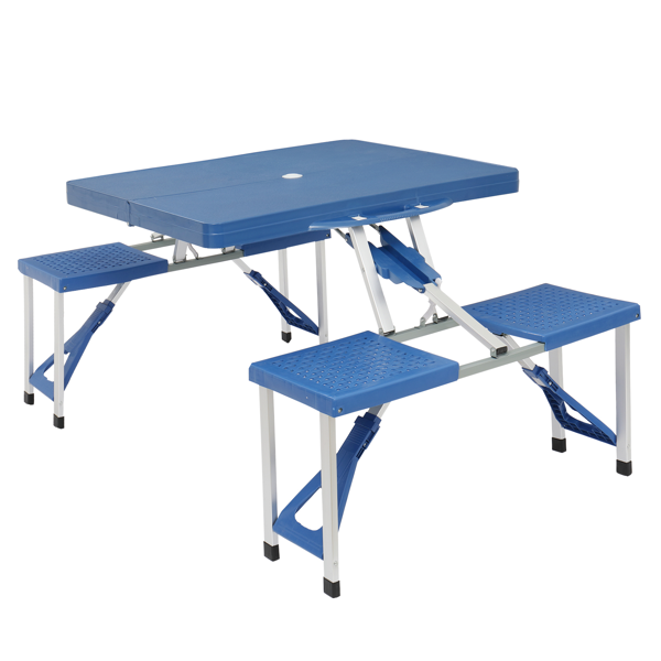 【同款编码：56747377】蓝色 塑料 野营连体桌椅 桌椅连体 135.5*83*65.5cm 50kg-4