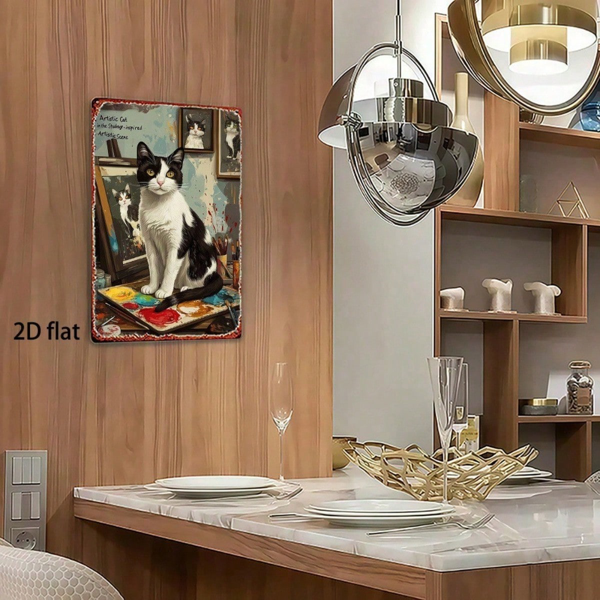 CIFbuy 复古猫咪金属墙饰 8x12英寸 复古铁艺装饰，配画笔与调色板，适用于家庭客厅的二维平面艺术挂牌（TikTok, temu 自提物流）-2