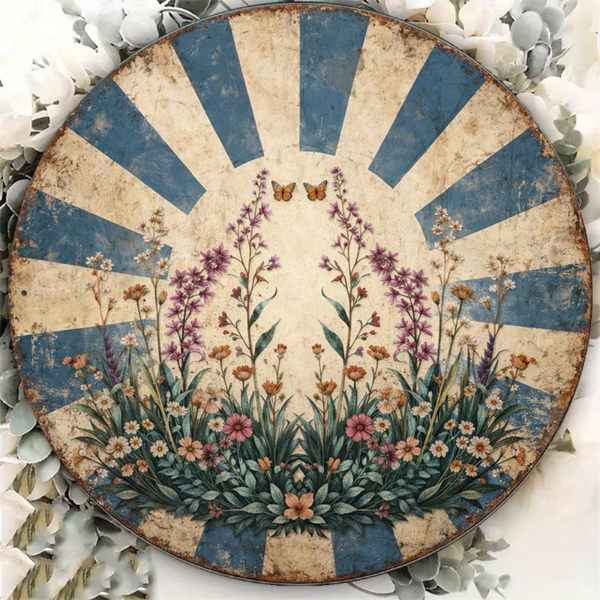 CIFbuy 1 个 8×8 英寸复古蝴蝶花卉圆形标牌，“平面挂牌” 平面挂牌（TikTok, temu 自提物流）-2