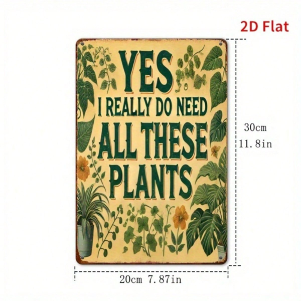 CIFbuy 1个乡村风格金属墙牌 YES 我真的需要这些植物，8x12英寸黄色铁质铭牌，带绿色叶片，趣味植物L（TikTok, temu 自提物流）-3