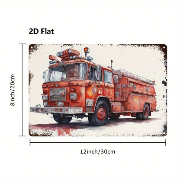 CIFbuy 复古红色消防车金属标牌 8x12 英寸，复古2D平面卡车墙面装饰，适合男士洞穴、车库、家庭和办公室，送给男士的独特礼物（TikTok, temu 自提物流）-2