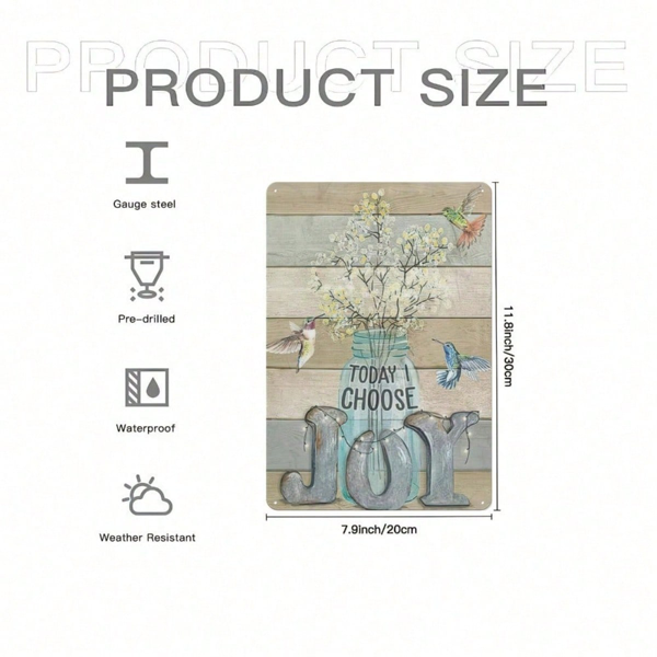 CIFbuy 1个乡村金属铁皮招牌 农舍花卉蜂鸟墙饰，复古励志正能量语录装饰，适用于卧室客厅（TikTok, temu 自提物流）-2