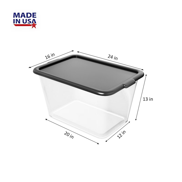 4 个装 14.5 加仑可循环使用堆叠塑料收纳箱，黑框透明箱体-2
