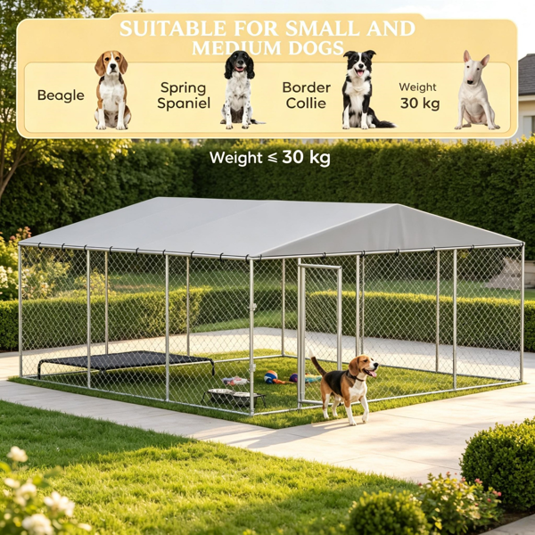 银色13'x 13'x 6.5'户外宠物犬舍-适用于中小型犬的防水屋顶-7