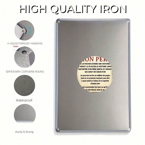 CIFbuy 纪念我的父亲 法语双语2D平面金属标牌，质朴复古铁艺墙面装饰 防水防锈 农舍家居 D（TikTok, temu 自提物流）-8