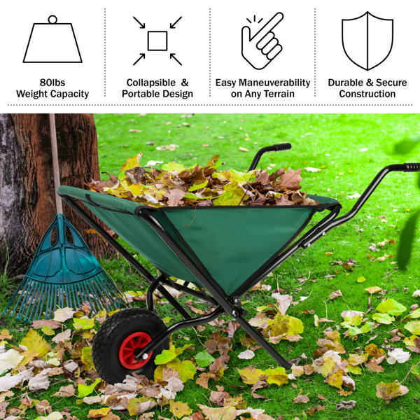 Folding Wheelbarrow with 80lb Capacity and Storage Pouches-5