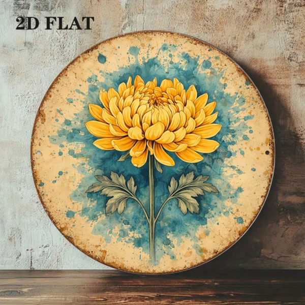 CIFbuy 1 个 8×8 英寸复古秋菊圆形标牌，“个” 平面秋日花卉挂牌（TikTok, temu 自提物流）-5