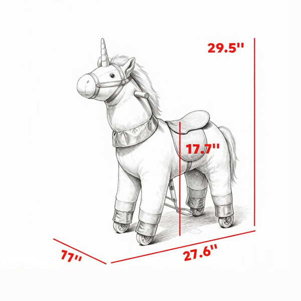 白色29.5英寸毛绒独角兽骑乘玩具|带轮子的摇马儿童，无电池-3-5岁-2