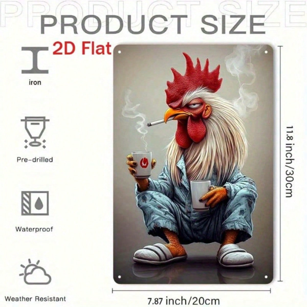 CIFbuy 复古公鸡金属墙饰 1件 2D平铁挂饰，带蓝色背带裤与拖鞋图案 农舍乡村风格墙面装饰 （TikTok, temu 自提物流）-8
