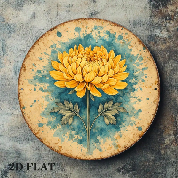 CIFbuy 1 个 8×8 英寸复古秋菊圆形标牌，“个” 平面秋日花卉挂牌（TikTok, temu 自提物流）-4