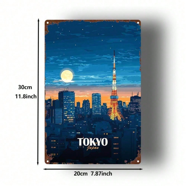 CIFbuy 1件 东京日本城市景观金属标牌，8x12英寸质朴铁艺墙饰，复古夜景装饰，适用于家庭、酒吧、车库、咖啡馆、俱乐部（TikTok, temu 自提物流）-2
