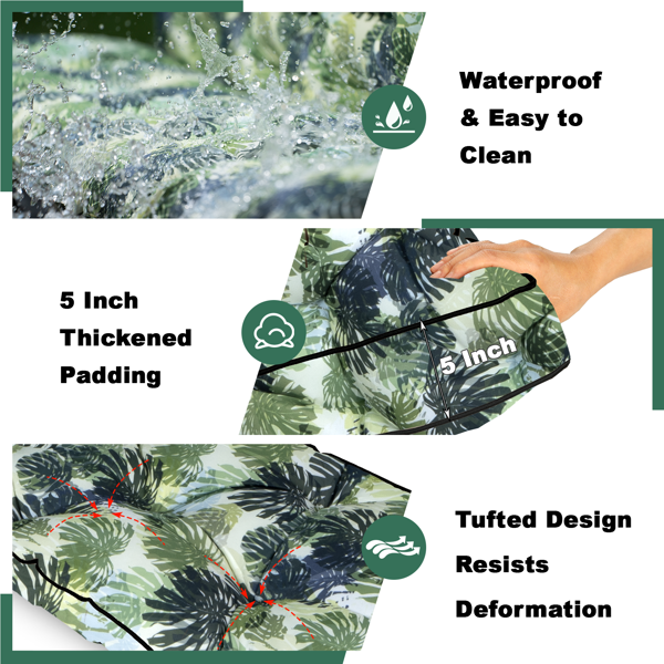户外长凳坐垫，63 × 20 × 4 英寸，带绑带的绗缝防水摇椅坐垫，适用于庭院长凳或窗边座椅-3