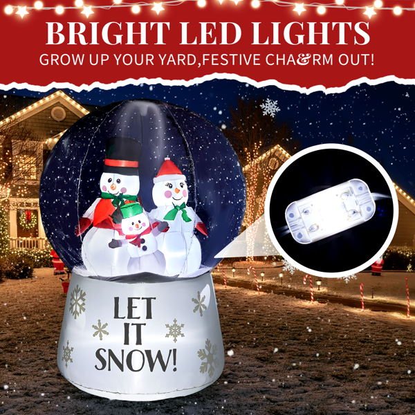 6FT 白色雪人一家喷雪水晶球 5颗白光LED  190D涤纶  圣诞充气装饰 12V 12V,2000mA 美规-6