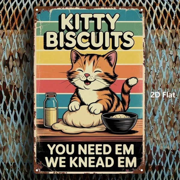 CIFbuy 质朴金属标牌 猫咪饼干 你真的需要它们 我们亲手揉制的复古铁艺墙饰 8x12英寸 怀旧家居 酒吧 车库 咖啡馆装饰（TikTok, temu 自提物流）-3