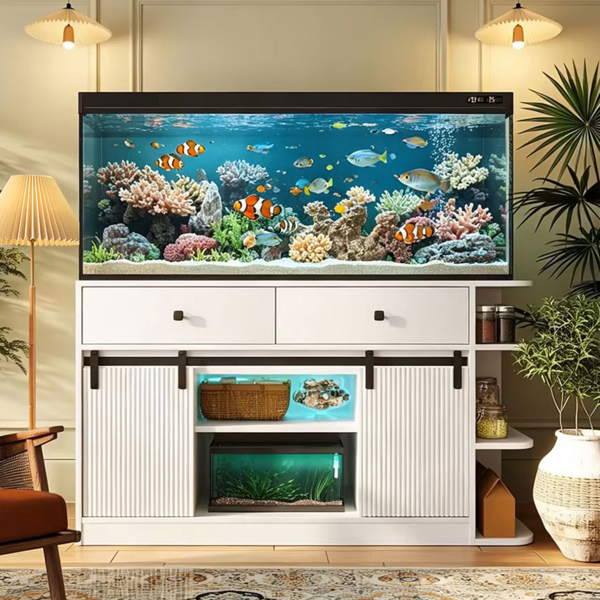 75加仑鱼缸架，带LED灯和电源插座；55-75加仑水族箱架，带滑动式凹槽门；2个大柜子和储物架；可存放2个鱼缸配件的柜子；承重1200磅--不支持self-pick up且不支持指定仓库发货-1