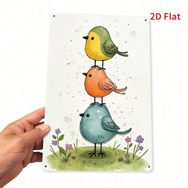 CIFbuy 复古金属标牌 30x20 厘米，质朴立体平纹锻铁艺术墙饰，绿色草地上点缀着色彩缤纷的鸟儿与紫粉色花朵（TikTok, temu 自提物流）-4